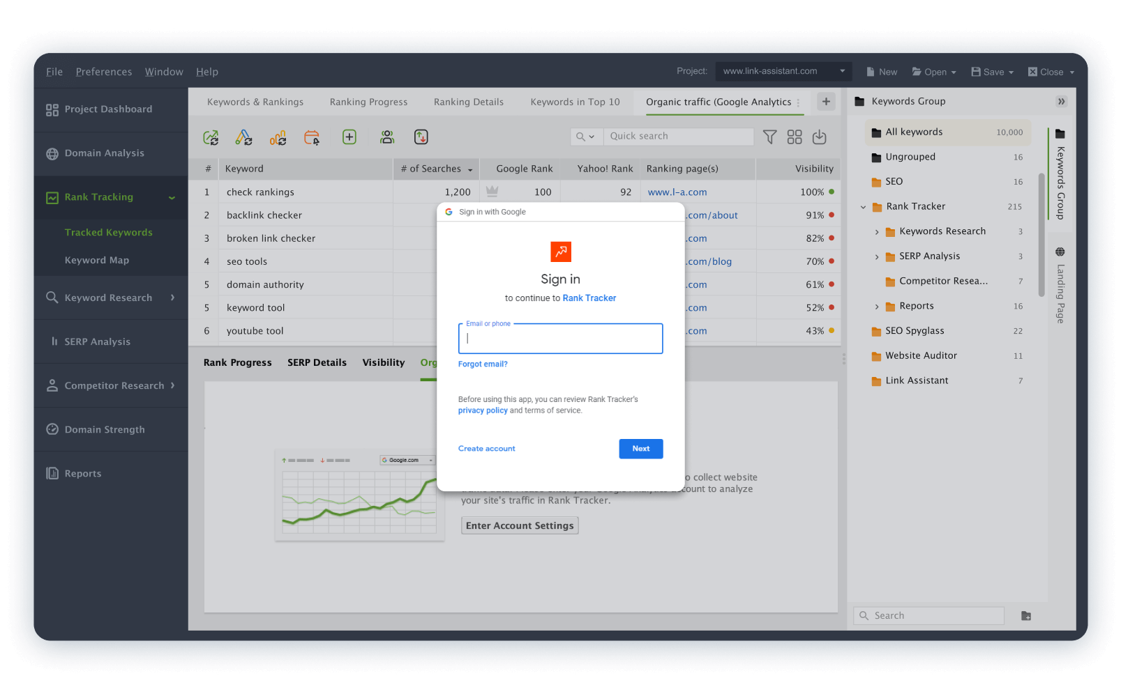 How to log into your Google Account in SEO PowerSuite