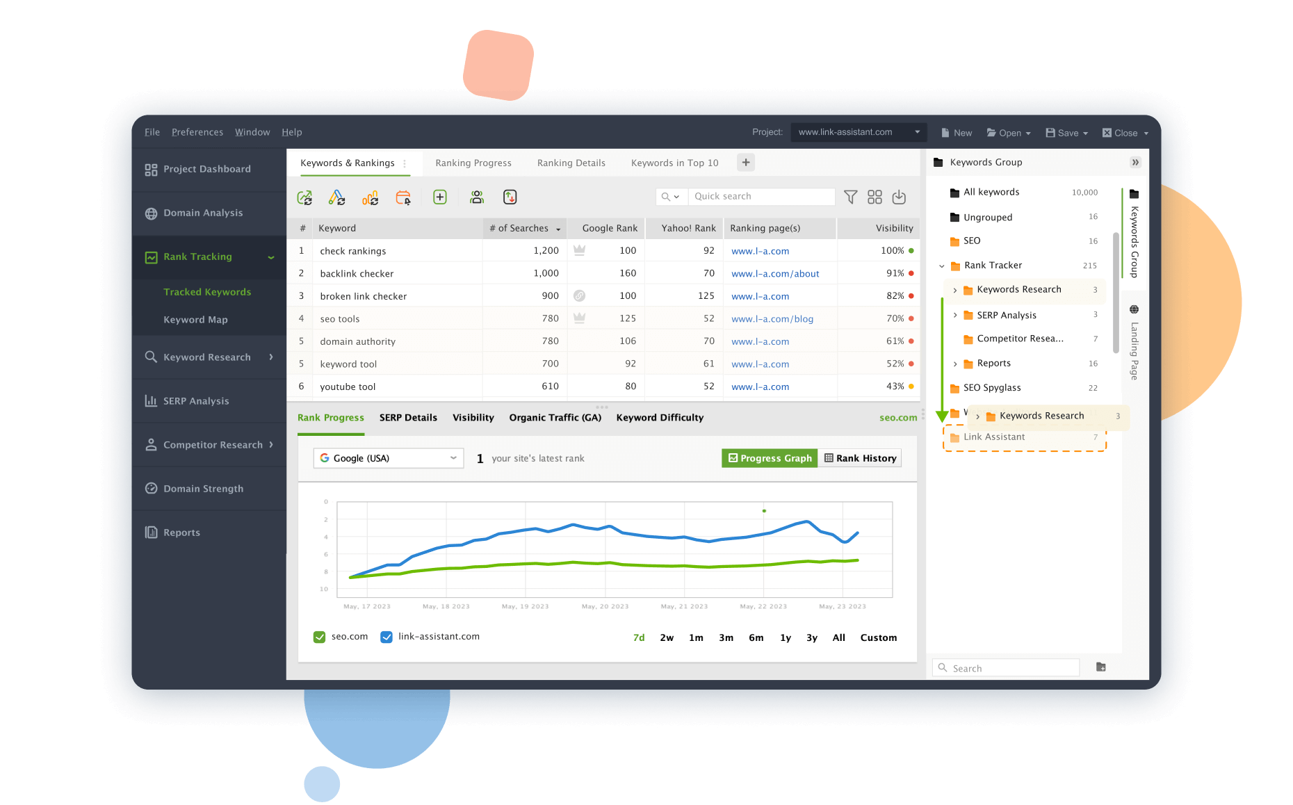 Drag and drop keyword groups