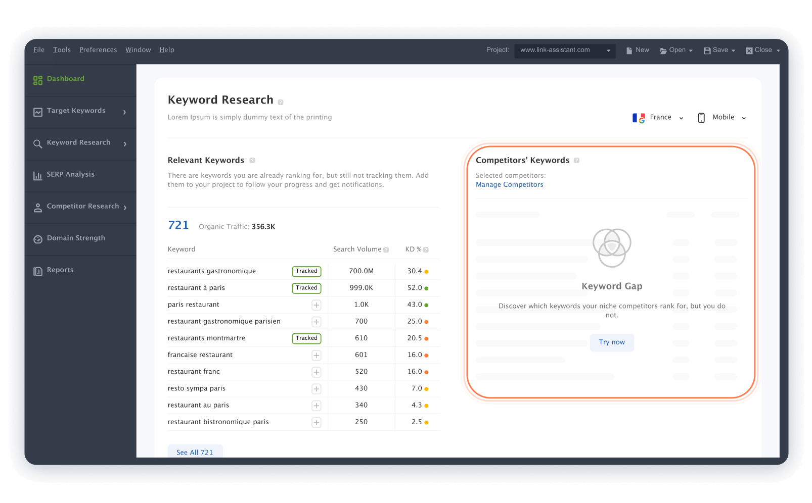 Navigation hints in Rank Tracker Dashboards