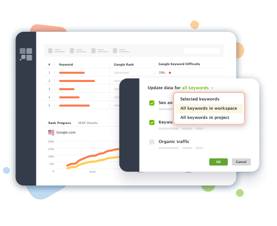 Ferramentas flexíveis, filtros personalizados e tags na ferramenta Verificador de dificuldade de palavras-chave do Rank Tracker