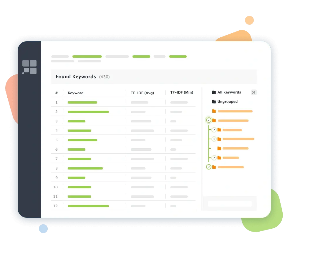 Tree view of keyword groups with folders and subfolders