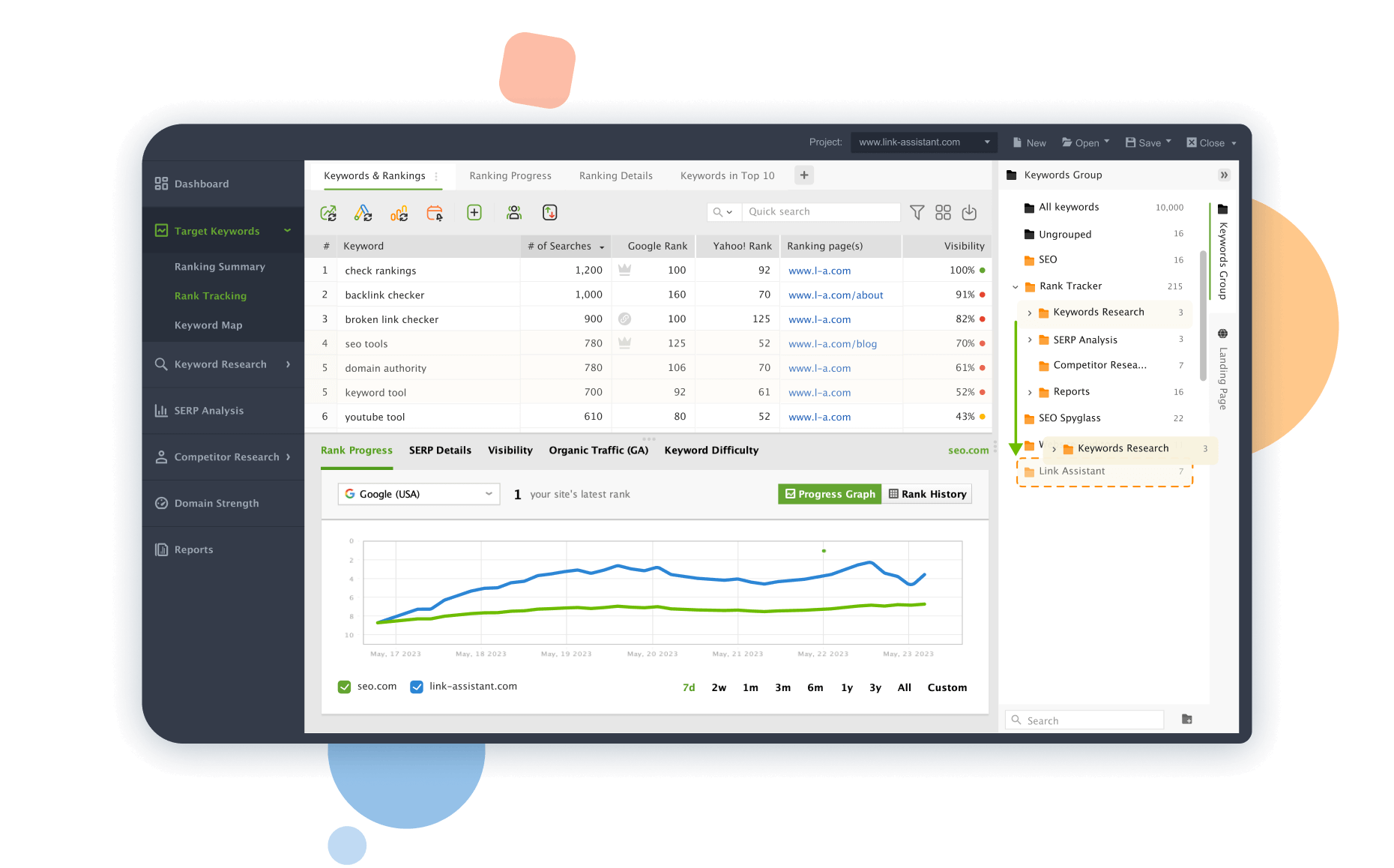 Drag and drop keyword groups