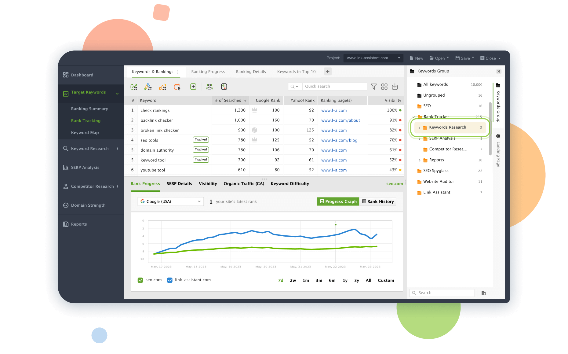 Track or untrack keywords with a single click on the double arrow