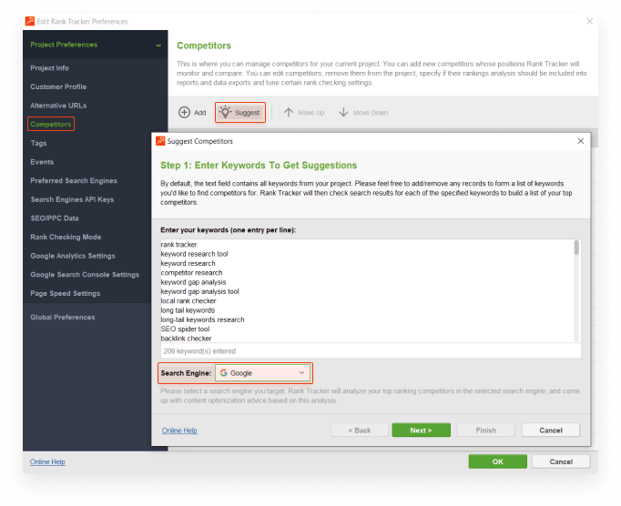 Get Rank Tracker to suggest your SEO competitors