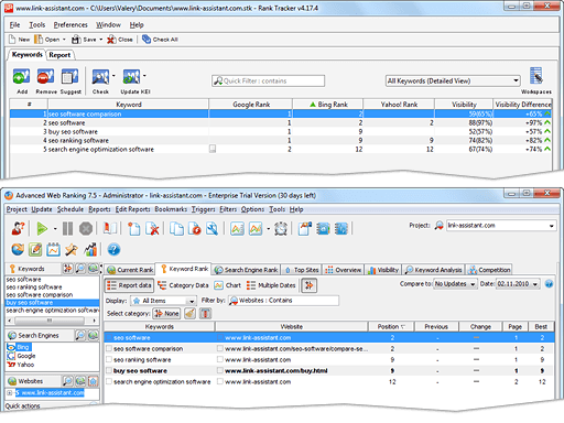 Advanced Web Ranking and SEO PowerSuite rankings check modules