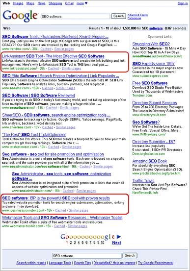 Google 'SEO Software' Search Results