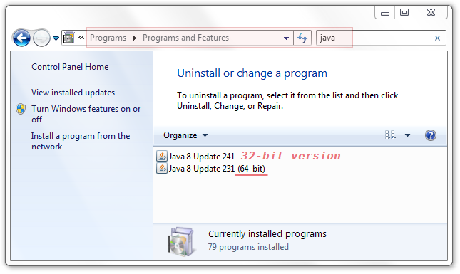how to remove 32 bit java