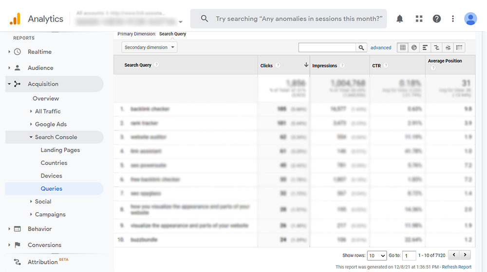 See top traffic keywords in Google Analytics