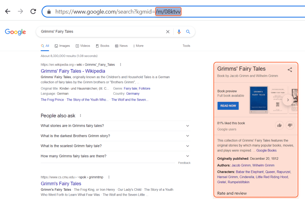Check what the entity looks like by the ID number from the Google Knowledge Graph API