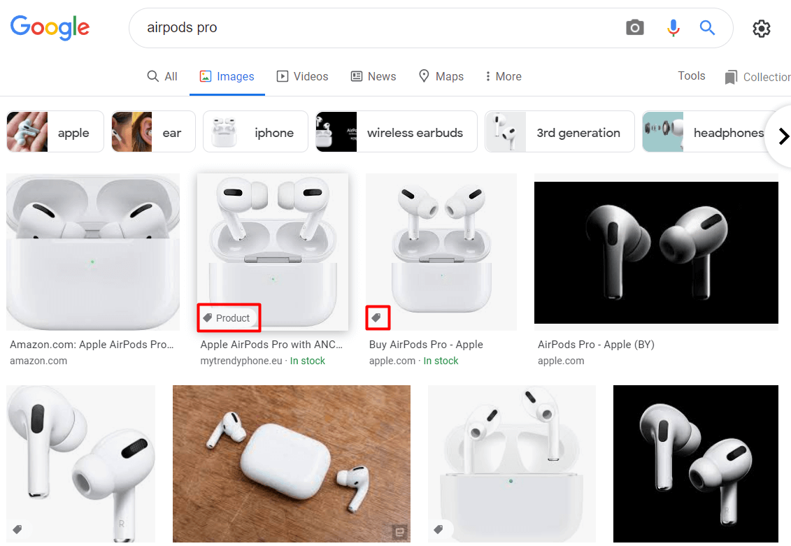 Product badge in Google Images