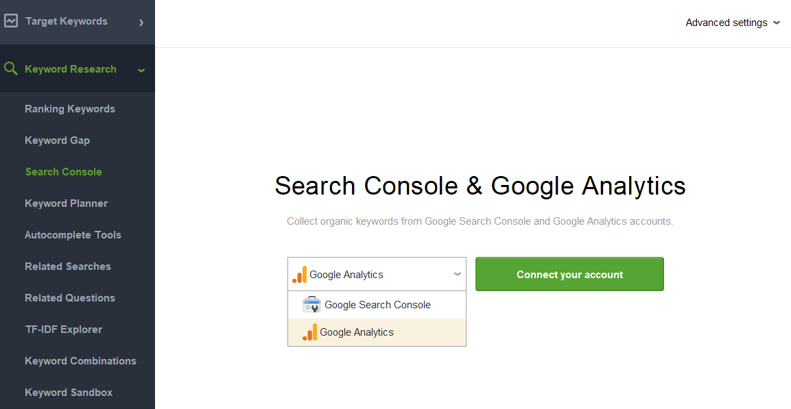 Google Analytics and Search Console module of Rank Tracker