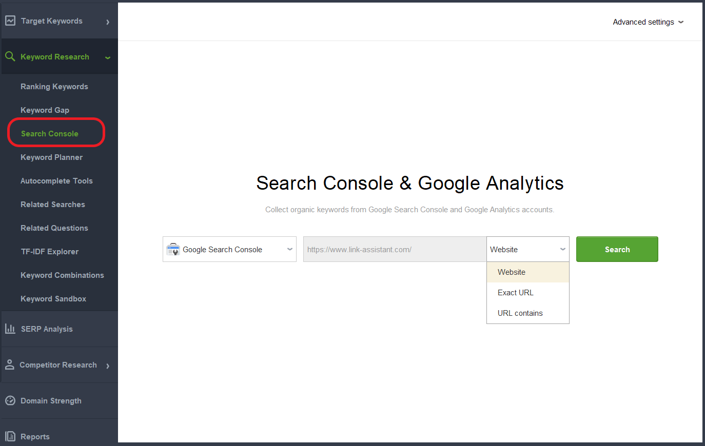 Let the Rank Tracker extract all ranking keywords from Search Console