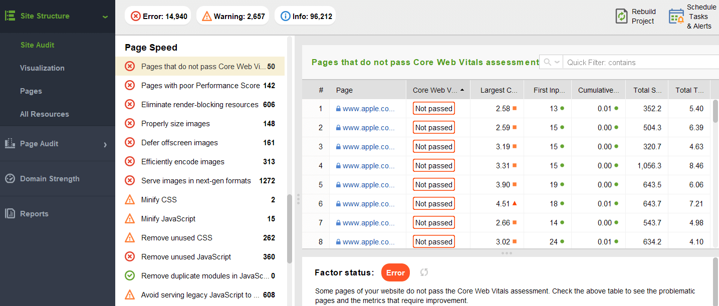 page speed module of website auditor