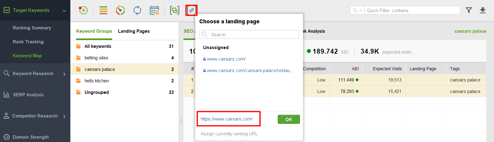 choosing a landing page for your new keywords