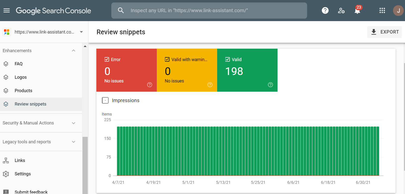 Enhancements report in Google Seach Console