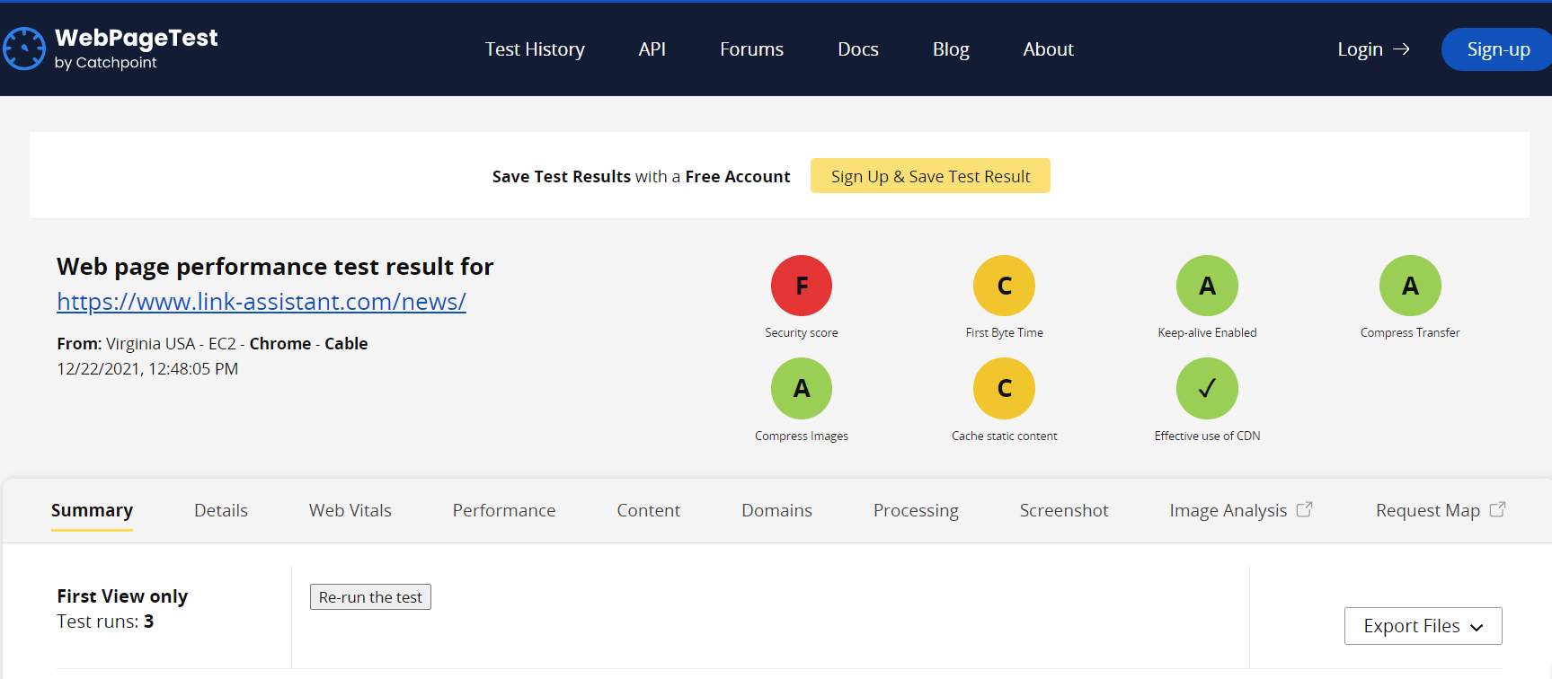 Comprehensive checkup of a page speed
