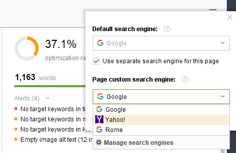 Use separate search engine