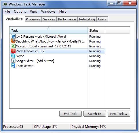 Close Rank Tracker through Windows Task Manager