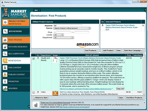 Market samurai 'Monetization module'