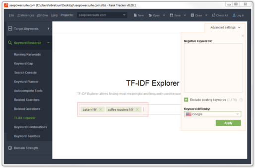 TF-IDF Explorer | Keyword Research | Rank Tracker