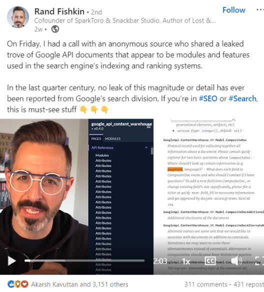 Rand Fishkin's post on LinkedIn