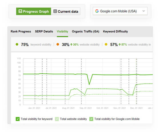 Progress graph for the online visibility score