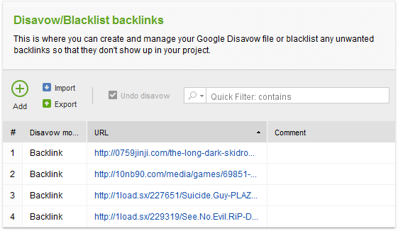 Further disavowing backlinks in SEO SpyGlass