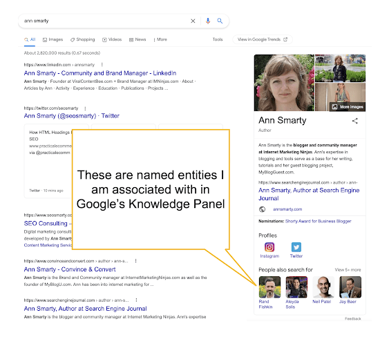Associated entities in Google Knowledge Pannel