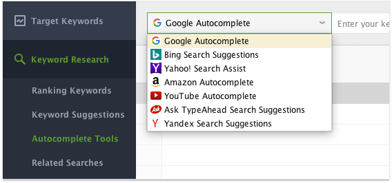 Autocomplete module in Rank Tracker