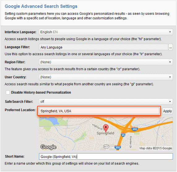 You can specify your local rank tracking location up to a town and even a street