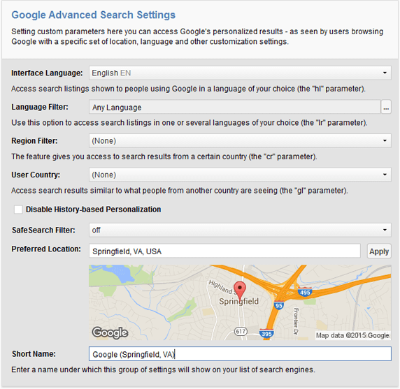Define geo settings for local results