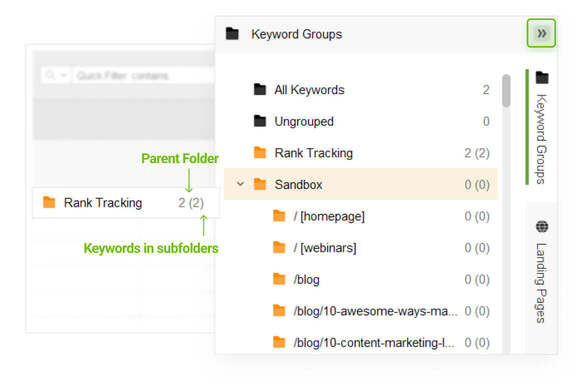See the number of keywords in the parent folder and all subfolders