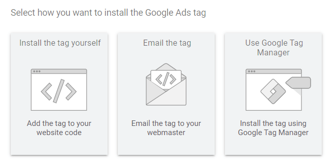 selecting the way to install google ads tag