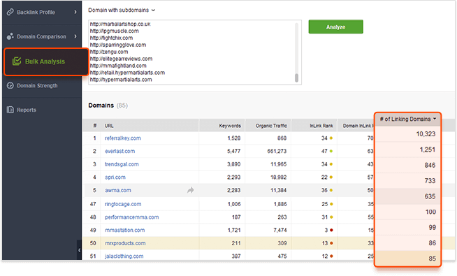 Bulk analysis of your competitors' domains