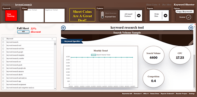 Keyword Sheeter research tool