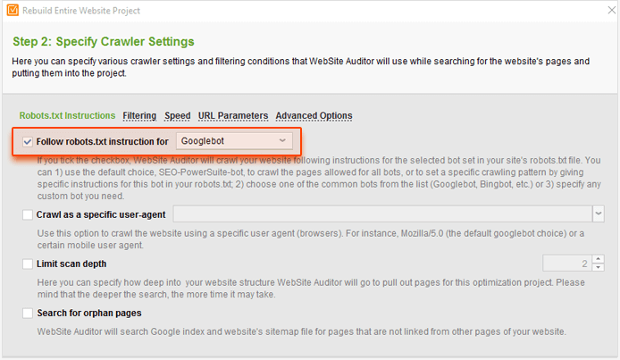 Modifying crawler settings