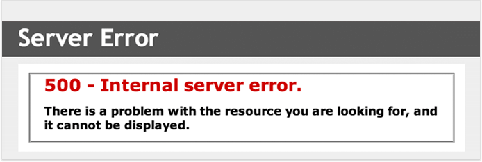 Notice shows an internal server error