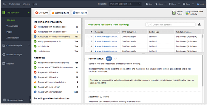 Checking for resources restricted from indexing