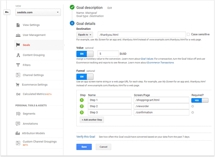 Настройка Целей в Google Analytics для отслеживания конверсий