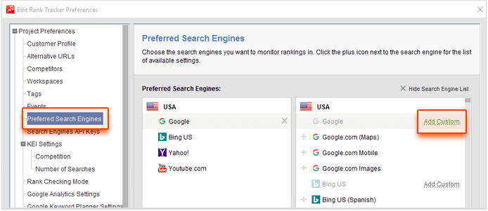 Changing search engines in Rank Tracker