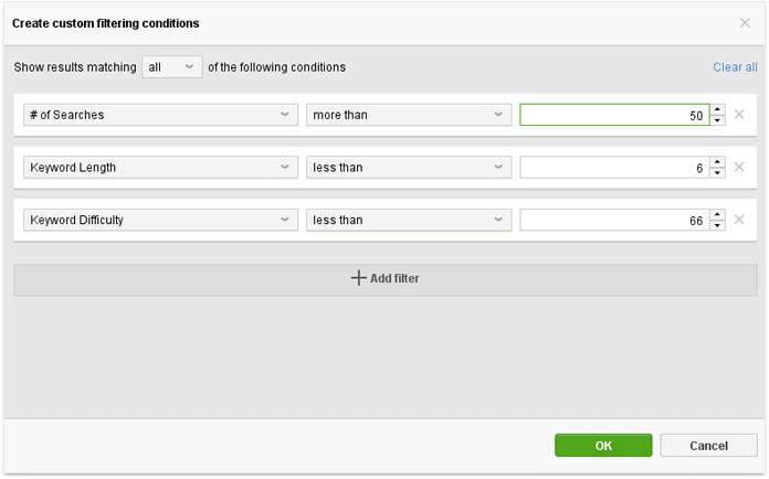 Creating keyword filters