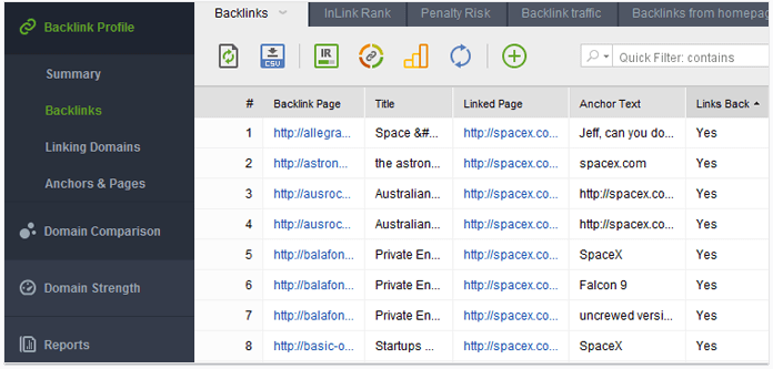 Backlink profile analysis in SEO SpyGlass