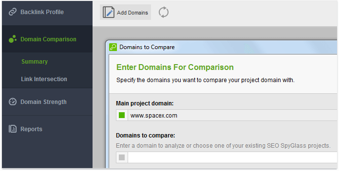 Domain Comparison Module in SEO SpyGlass