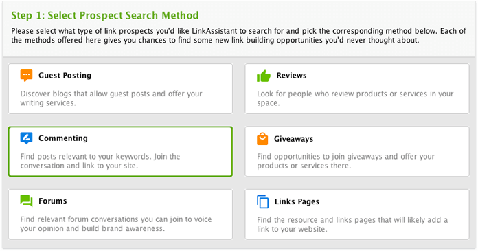 Using Link Assistant to find comment opportunities