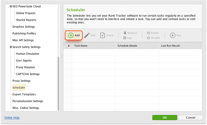 Scheduling tasks in Rank Tracker