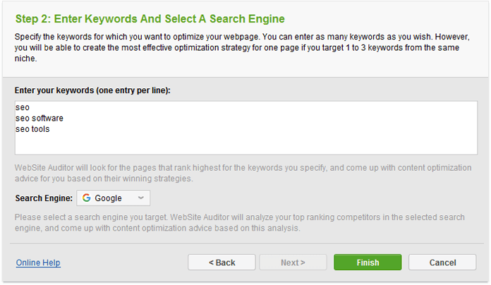 Add your target keywords to site auditor
