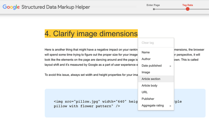 This is how tagging is done in Google Markup Helper
