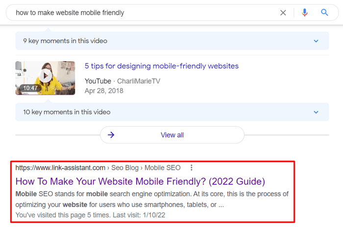 How to find our Mobile SEO Guide on the SERP