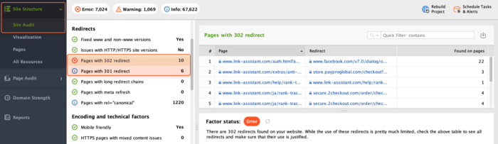 Check redirected pages