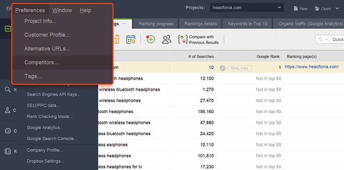 Find competitors domains